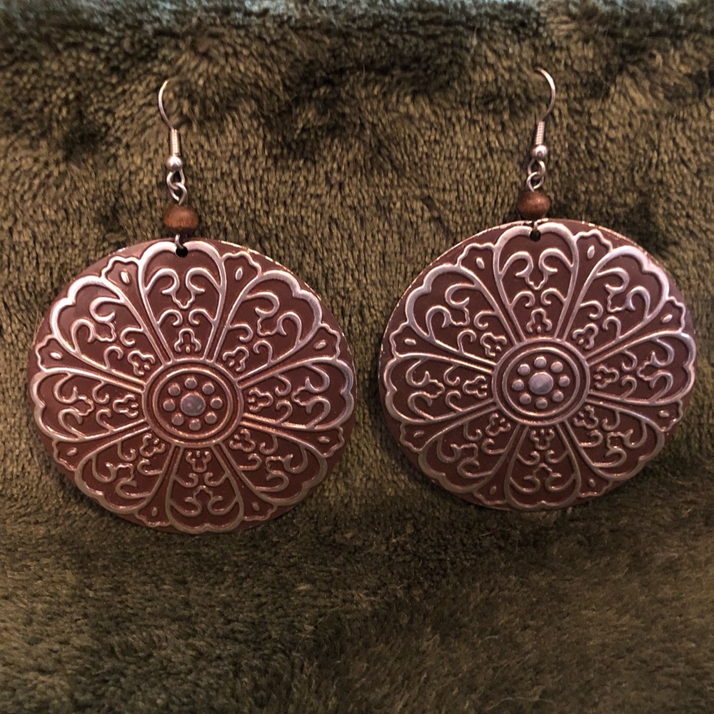 Brown Earrings with Raised design